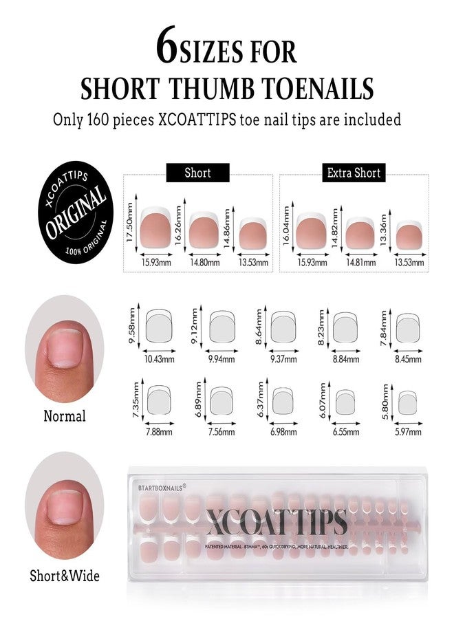 btartboxnails أطراف أظافر القدم BTArtboxnails XCOATTIPS - 160 قطعة، أظافر قدم فرنسية قصيرة، أطراف أظافر قدم بنية ناعمة من الجل، أظافر قدم قابلة للإزالة للنساء - Image 3
